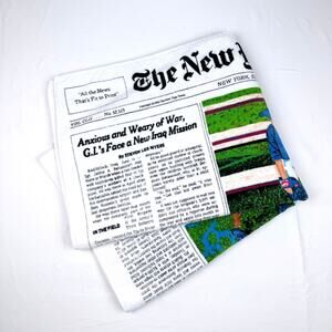 2003 New York Times Front Page Beach Towel Bench Scene Cotton